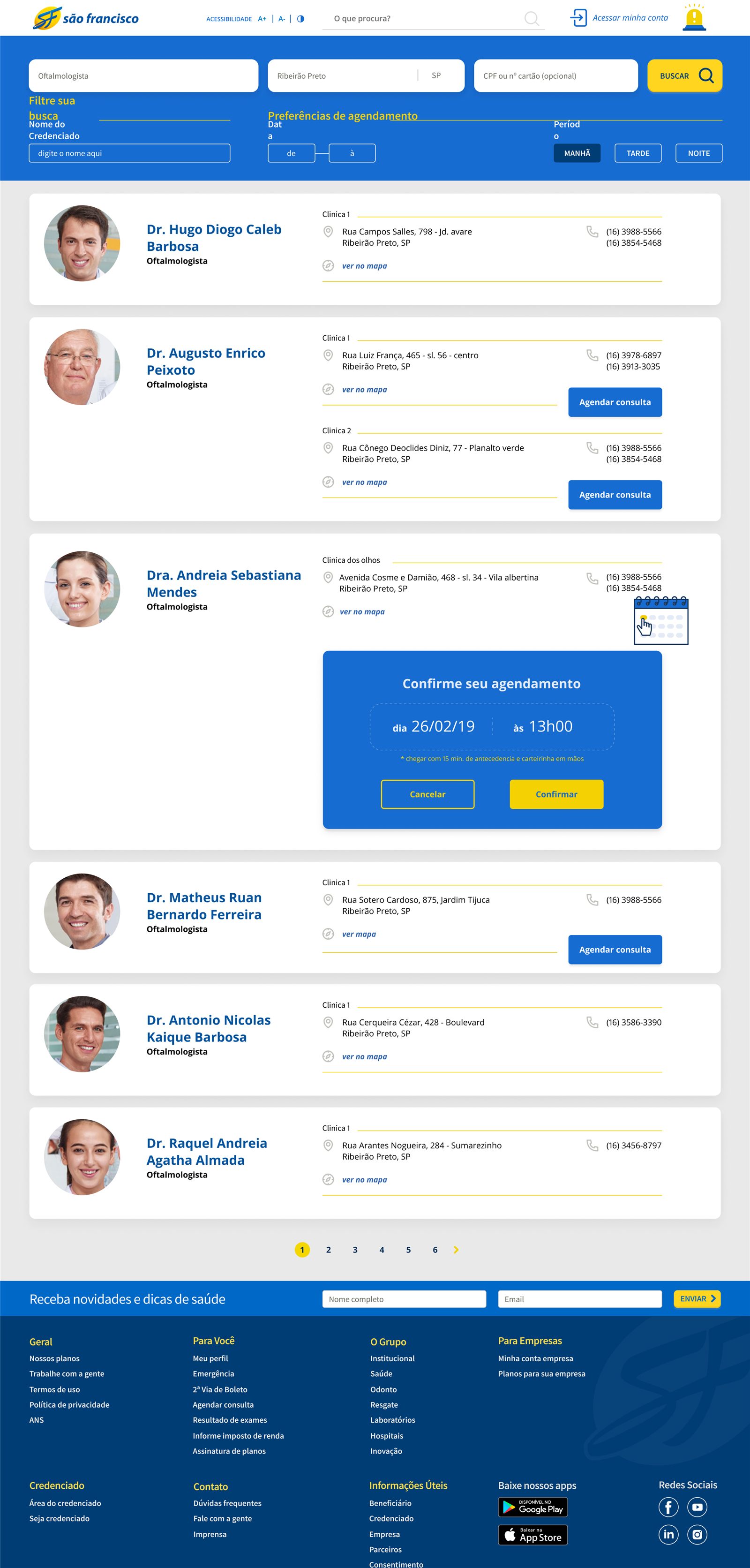 Self-scheduling flow screen from the portal prototype, for booking a medical appointment online.